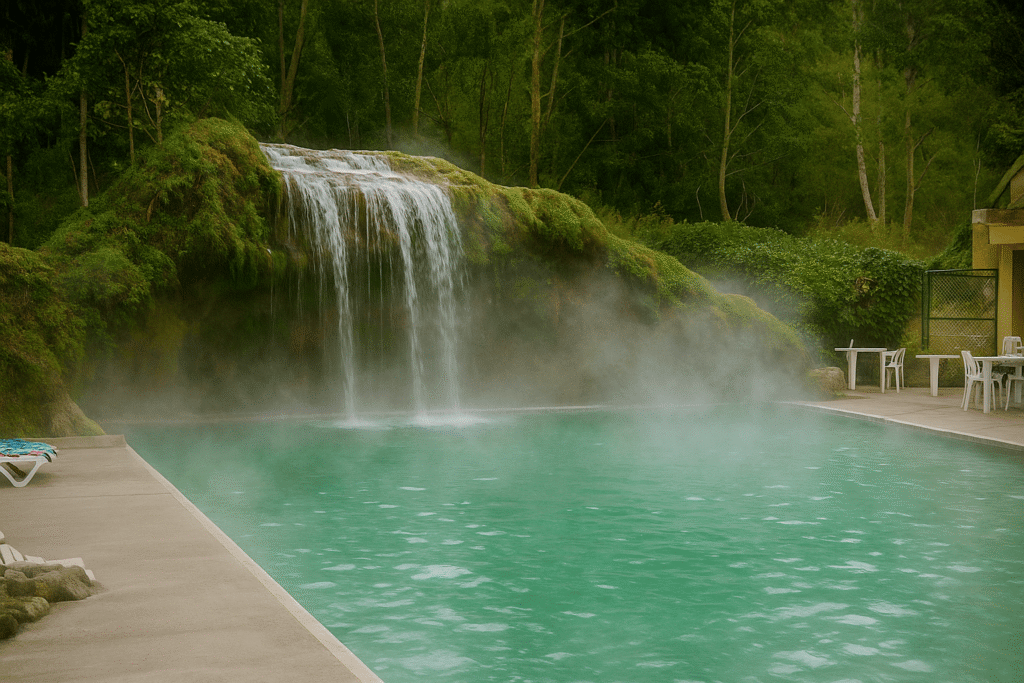 Aguas termales con cascada en Colombia